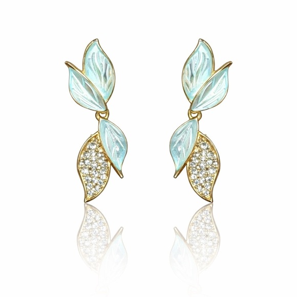 Zara Jewelry - Gold Aqua Leaf Drop Earrings with Crystals